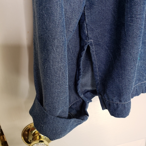 Tencel Tropical Embroidered Buttondown Retro Preppy Vacation Cruise Spring Top L - Picture 8 of 15